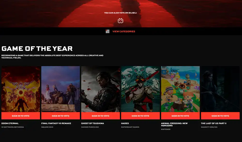 Los nominados a juegos del año 2020. Foto: The Game Awards