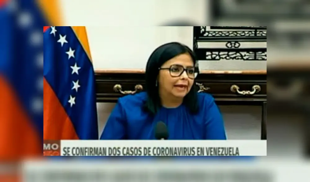 La vicepresidenta Delcy Rodríguez anunció dos casos de COVID-19 en Venezuela. Captura de video.