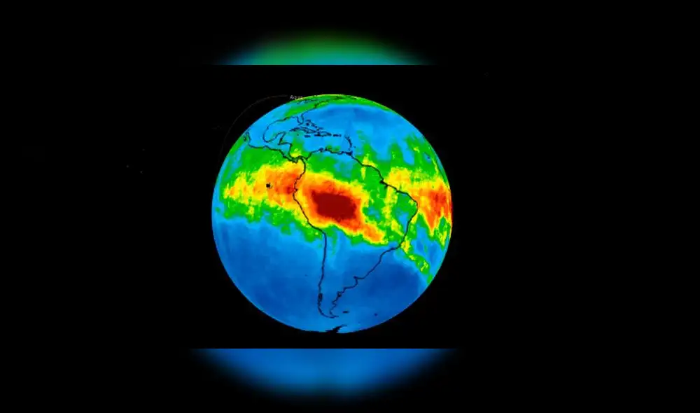 Las imágenes muestran como el monóxido de carbono se desplaza hacia el territorio y el este de Brasil. NASA. Las imágenes muestran como el monóxido de carbono se desplaza hacia el territorio y el este de Brasil. NASA.