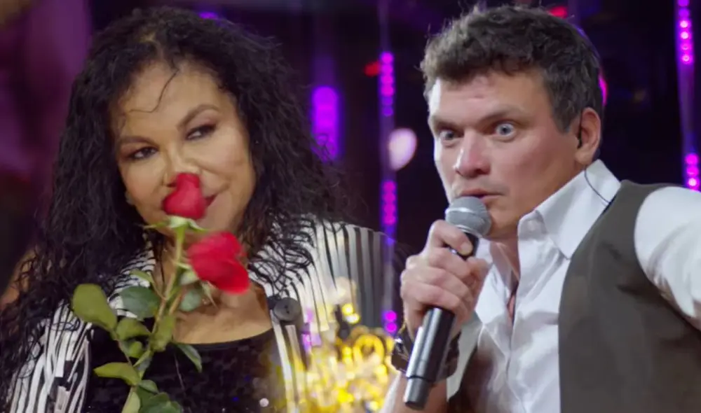 Eva Ayllón y Óscar López Arias se dieron un beso en "Noche de patas". Foto: Screenshot de "Noche de patas"