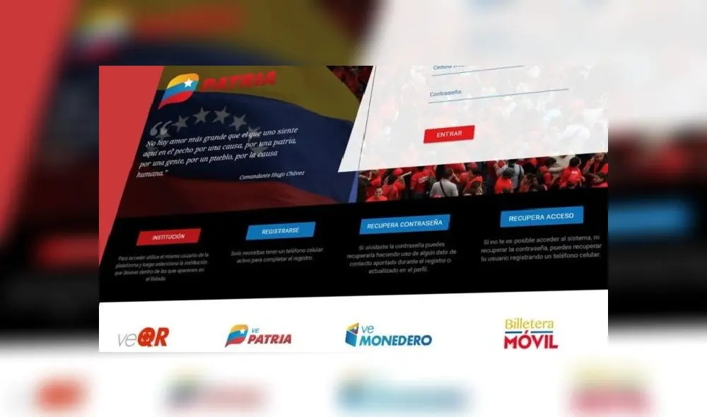 La página Patria sigue mostrando el bono especial #QuédateEnCasa. Foto: difusión La página Patria sigue mostrando el bono especial #QuédateEnCasa. Foto: difusión