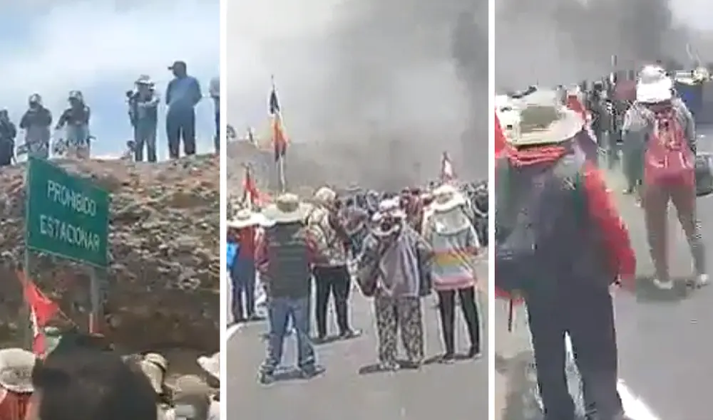 Bloqueos en la Panamericana Sur: PNP acordona protesta en Siguas, pero no puede liberar vía | Policía | Carreteras bloqueadas. Foto: composición LR/capturas de Facebook/Canal 12 La Voz
