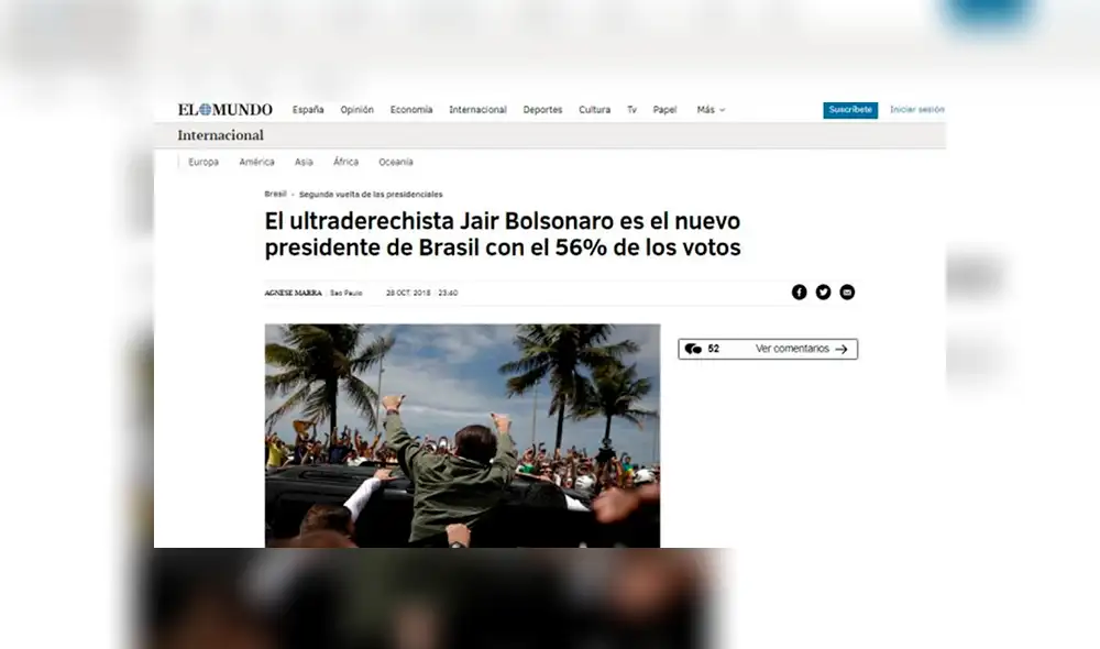 Así informó la prensa internacional sobre el triunfo de Jair Bolsonaro en Brasil