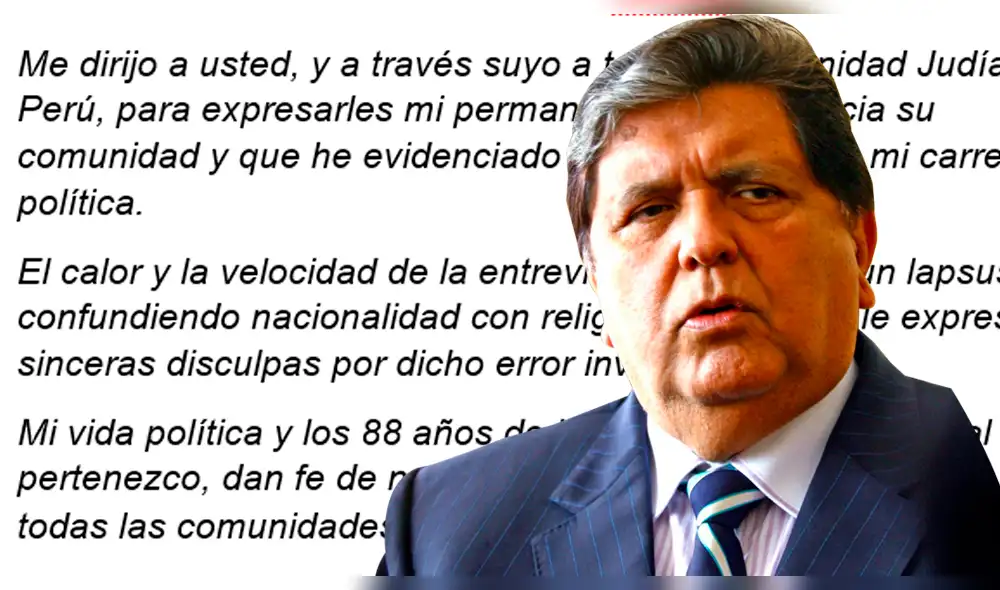 Alan García califica de “lapsus” su comentario xenófobo contra comunidad judía Alan García califica de “lapsus” su comentario xenófobo contra comunidad judía