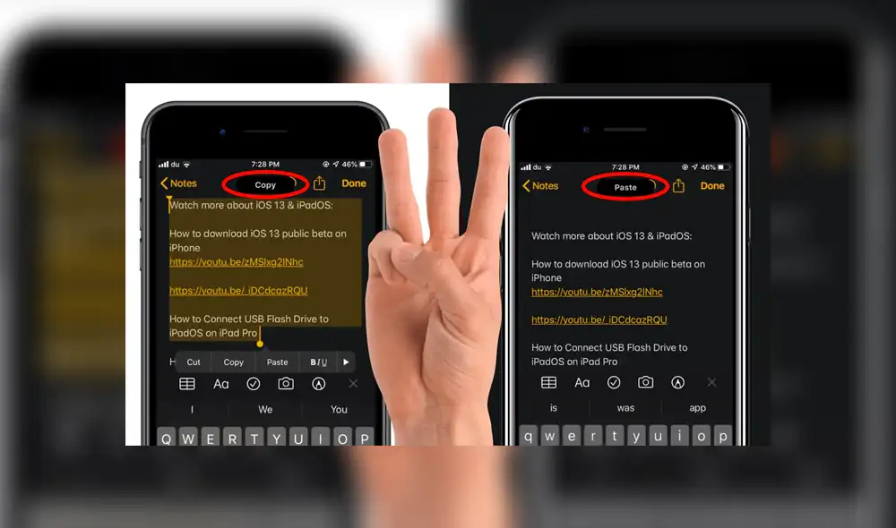 El nuevo gesto de tres dedos en iOS 13 permite copiar y pegar textos de manera más intuitiva.