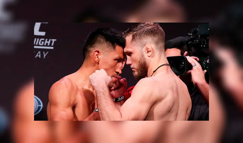 Enrique Barzola tuvo un intenso careo con su oponente. Créditos: UFC Enrique Barzola tuvo un intenso careo con su oponente. Créditos: UFC