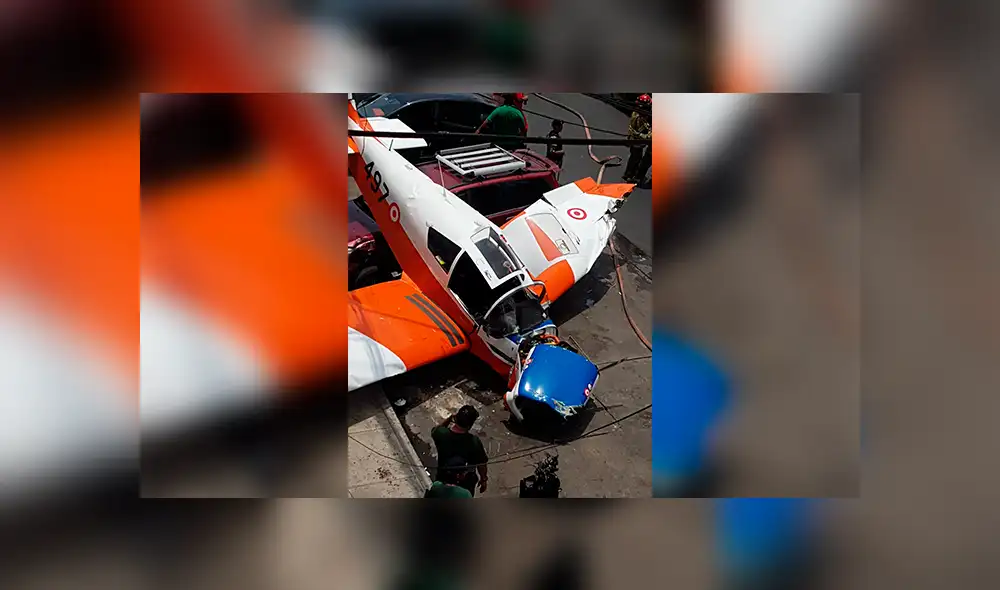 Avioneta de la FAP aterriza de emergencia en av. Surco: Hay dos heridos [VIDEO]