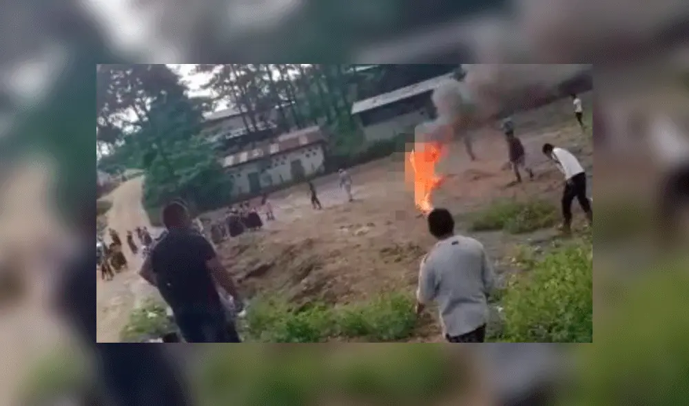 El hombre corrió en un intento por apagar las llamas. Fuente: Twitter.