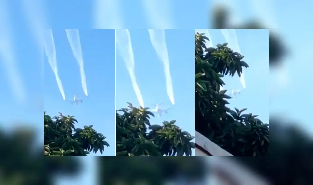 El avión arrojó litros de combustible sobre una escuela primaria cerca del Aeropuerto de Los Ángeles. Foto: captura El avión arrojó litros de combustible sobre una escuela primaria cerca del Aeropuerto de Los Ángeles. Foto: captura