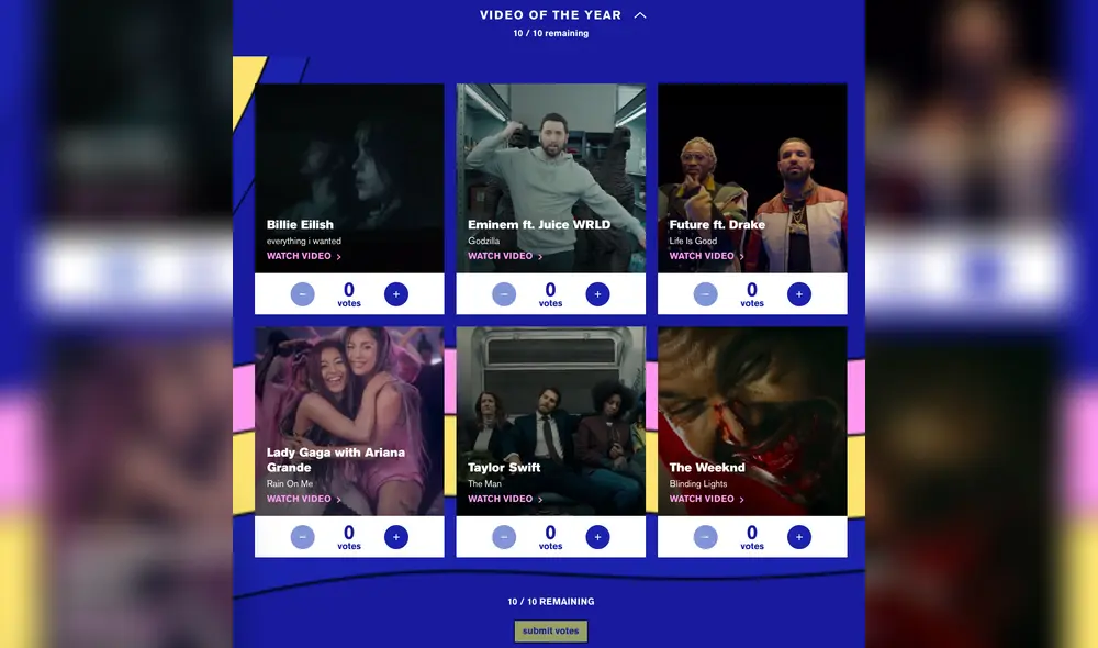 Votaciones para los MTV Video Music Awards 2020.