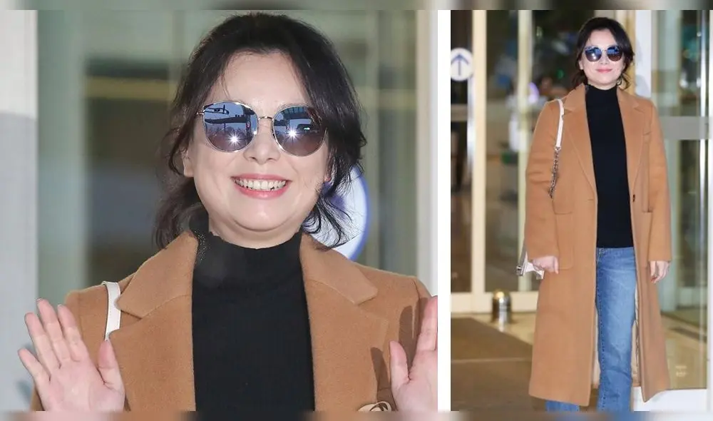 Actriz Jang Hye Jin saluda a la prensa antes de partir a Los Ángeles.