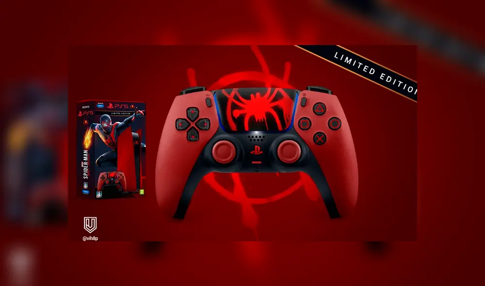 Mando DualSense de la PS5 con los colores del Spider-Man de Miles Morales. Foto: @vih8p / Twitter.
