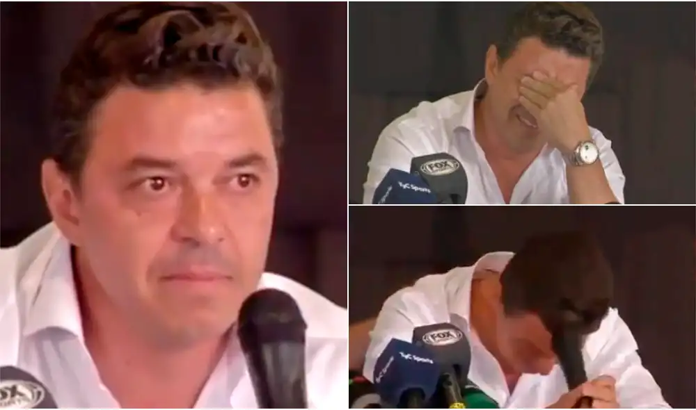 El técnico de River Plate lloró al recordar a sus padre en el colegio donde estudió. | Foto: ESPN El técnico de River Plate lloró al recordar a sus padre en el colegio donde estudió. | Foto: ESPN