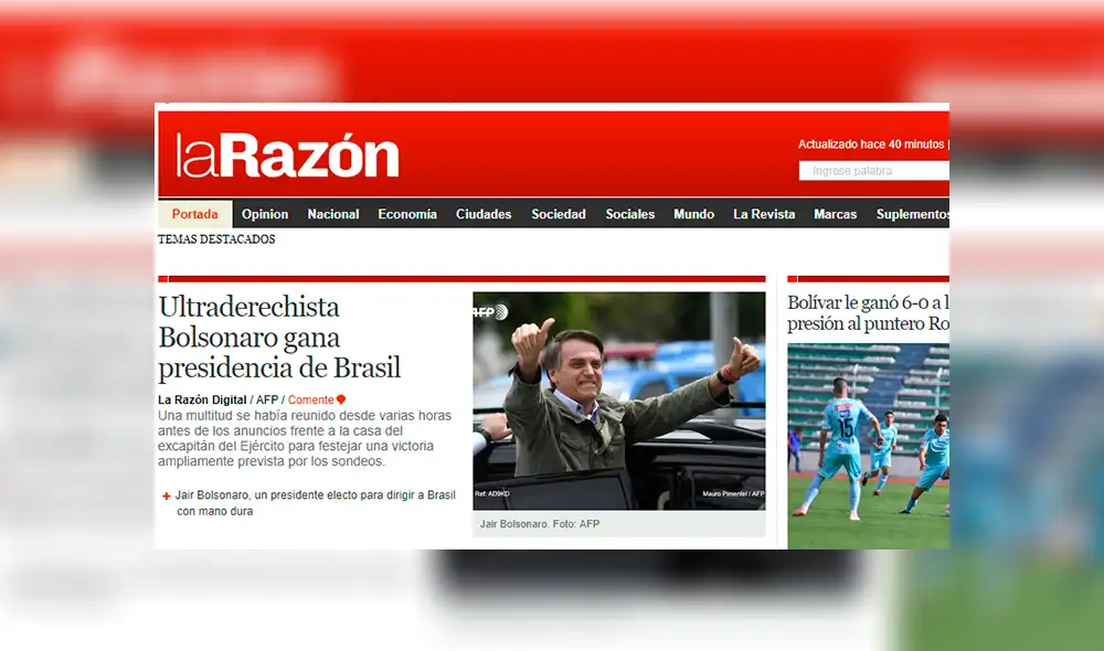 Así informó la prensa internacional sobre el triunfo de Jair Bolsonaro en Brasil