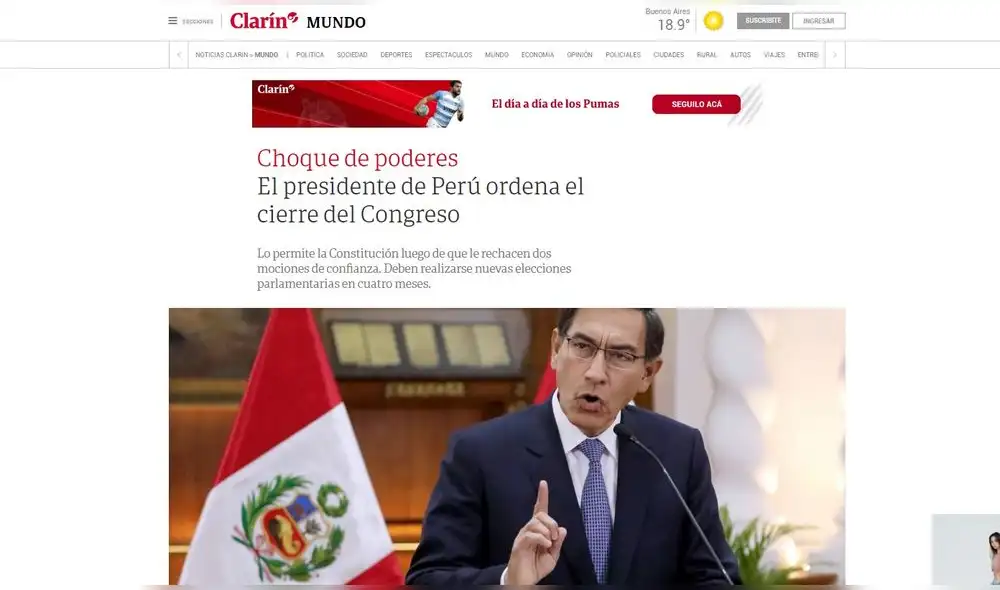 Así informa la prensa internacional sobre cierre del Congreso. Foto: Captura de pantalla Así informa la prensa internacional sobre cierre del Congreso. Foto: Captura de pantalla