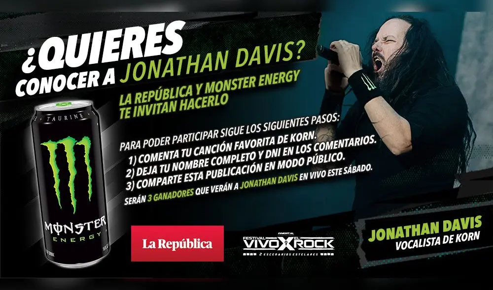 La República y Monster Energy te llevan a conocer a Jonathan Davis de Korn