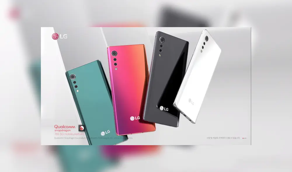 El LG Velvet estará disponible en color Aurora White (blanco), Aurora Grey (gris oscuro), Aurora Green (verde) y Sunset Velvet Touch (rojo).