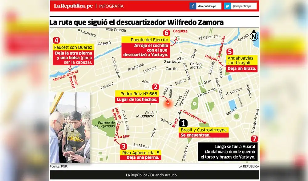 La ruta que siguió el descuartizador Wilfredo Zamora en crimen de José Yactayo