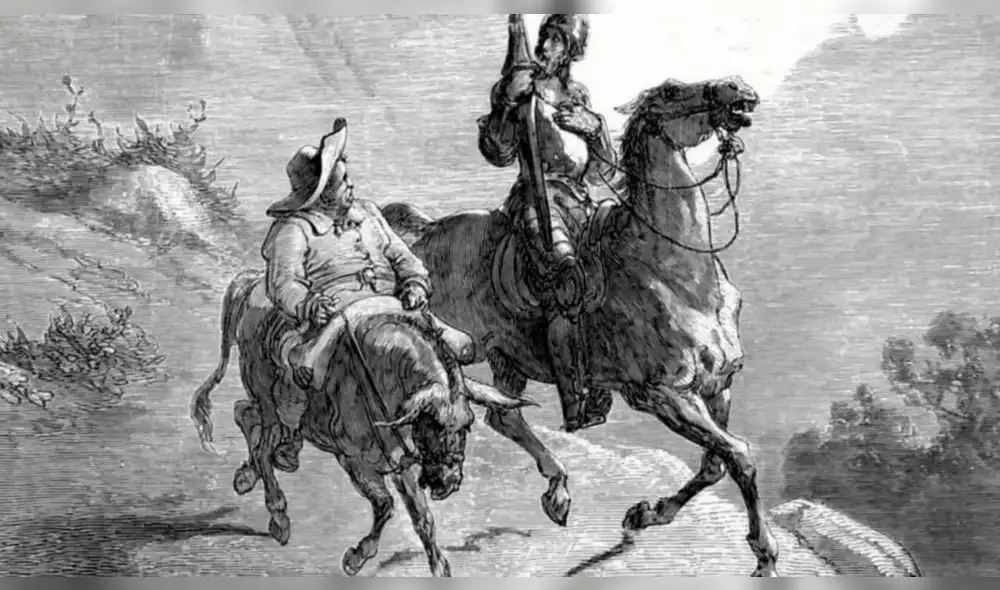 Don Quijote y Sancho Panza según grabado de Gustave Doré.