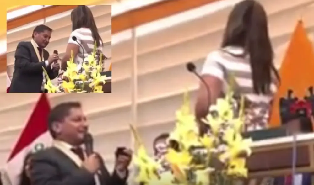 Villegas provechó la presencia de los vecinos a los que representa para arrodillarse y proponerle a la madre de sus hijos que se case con él. Foto: captura transmisión Mun. Comas