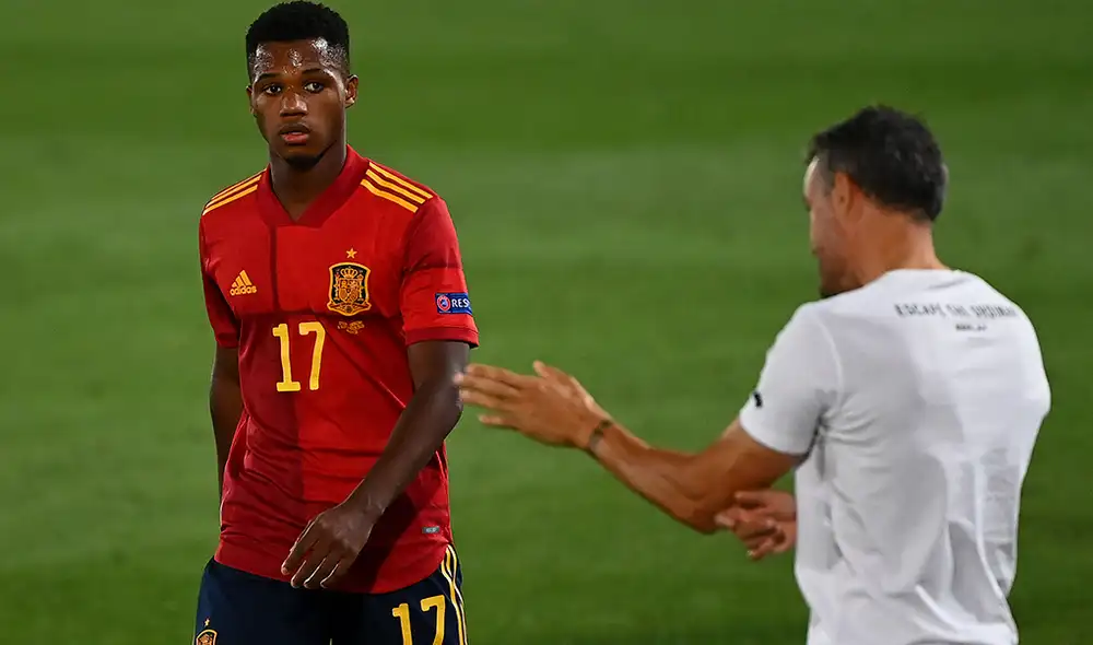 Ansu Fati se convirtió en el jugador más joven en anotar un gol en la selección española. Foto: AFP