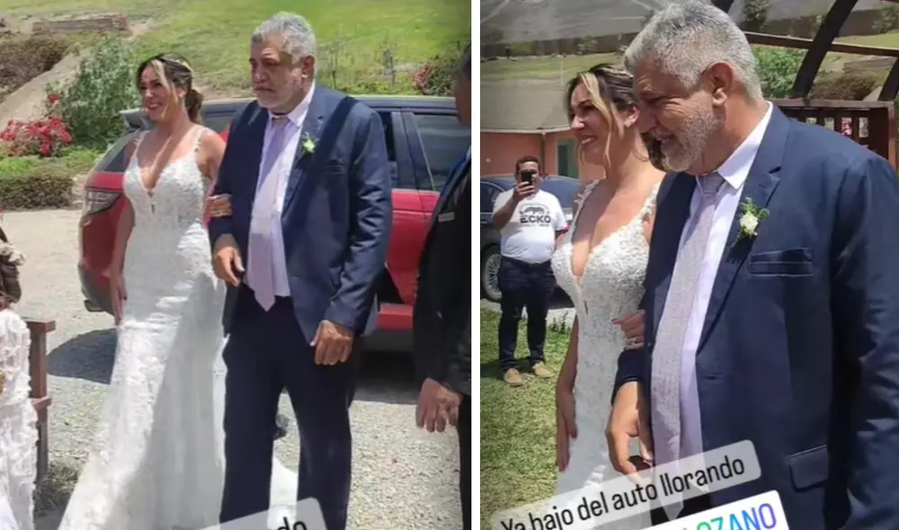 Tilsa Lozano no pudo evitar quebrarse al hacer su ingreso del brazo de su padre. Foto: composición/captura Instagram