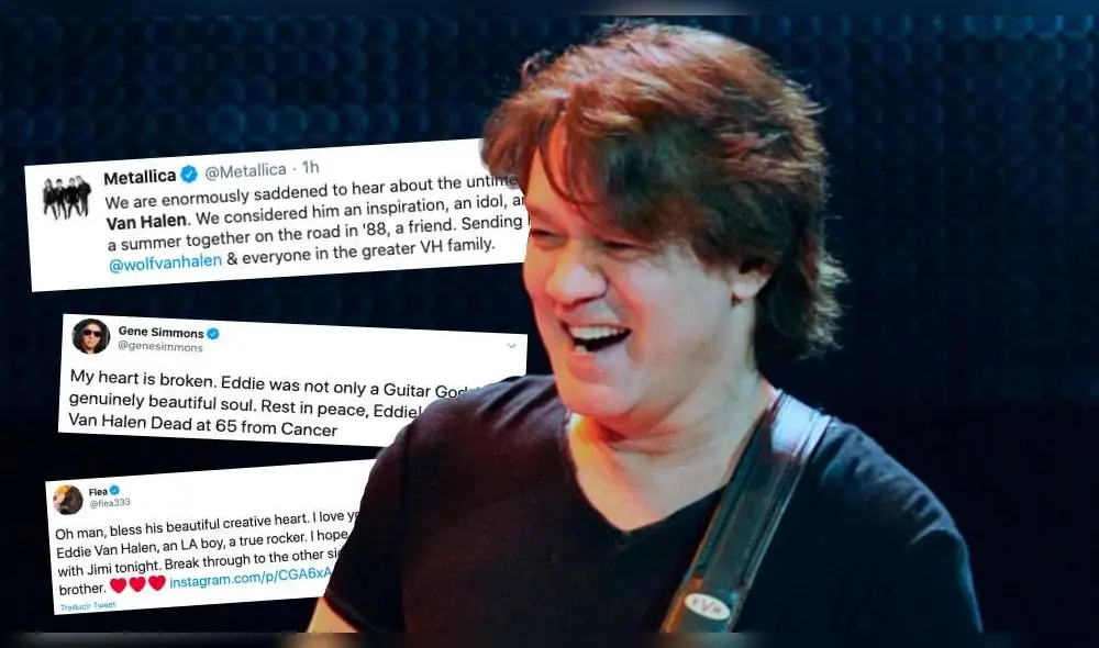 Leyendas del rock y diferentes grupos musicales expresaron sus condolencias a la familia de Eddie Van Halen. Foto: Composición AFP - Capturas Twitter