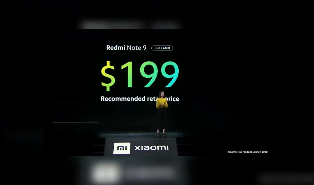 El Redmi Note 9 de 3 GB RAM + 64 GB ROM a 199 dólares.