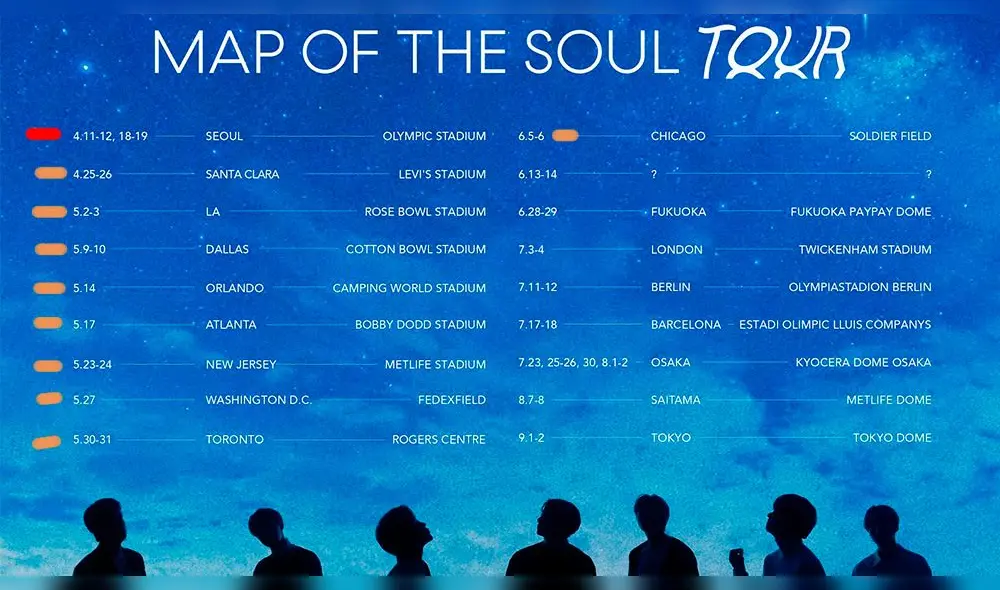 Más de la mitad del calendario de la gira de BTS en este 2020 deberá ser reprogramada.