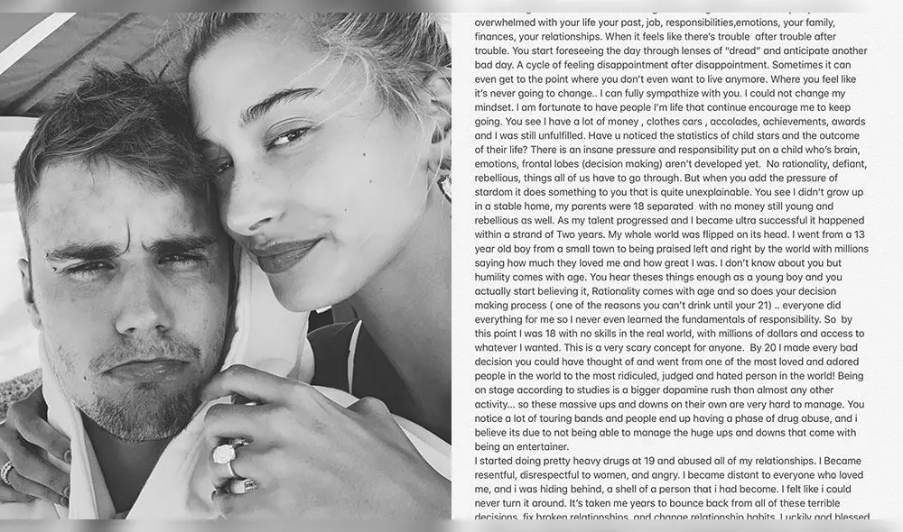 El cantante canadiense compartió extenso mensaje donde habló de sus excesos El cantante canadiense compartió extenso mensaje donde habló de sus excesos