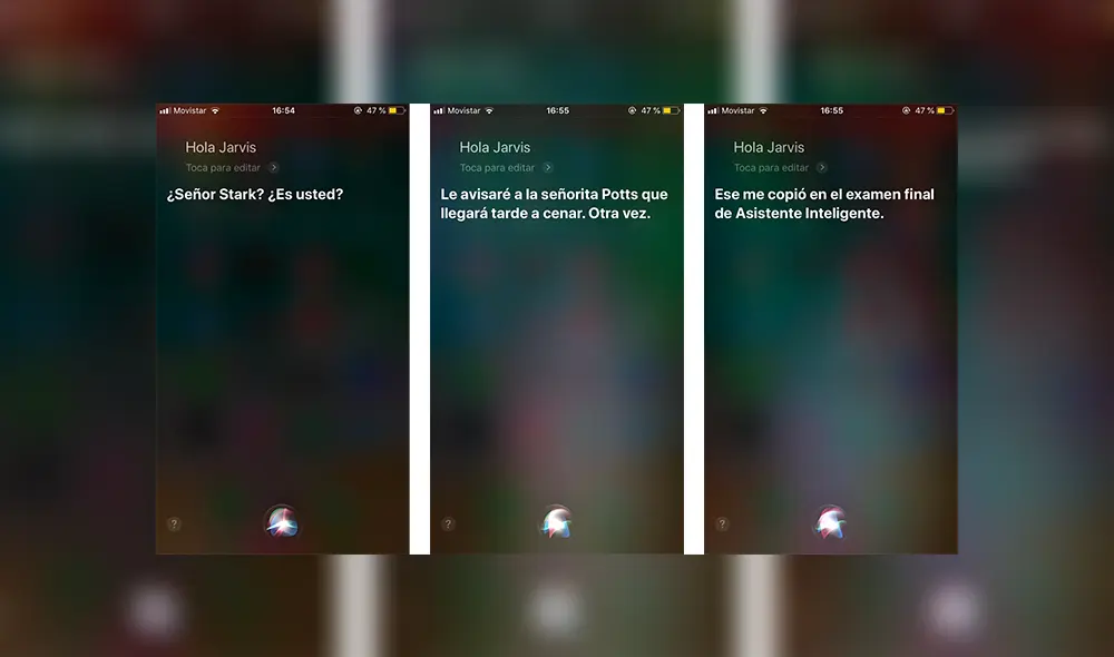Resultandos de las conversaciones con Siri cuando la llamas Jarvis.