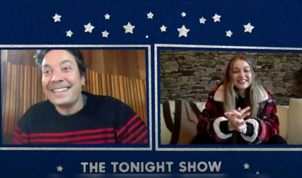 Jimmy Fallon no pudo contener su emoción y felicitó a la modelo por su estado de gestación. (Foto: Captura)