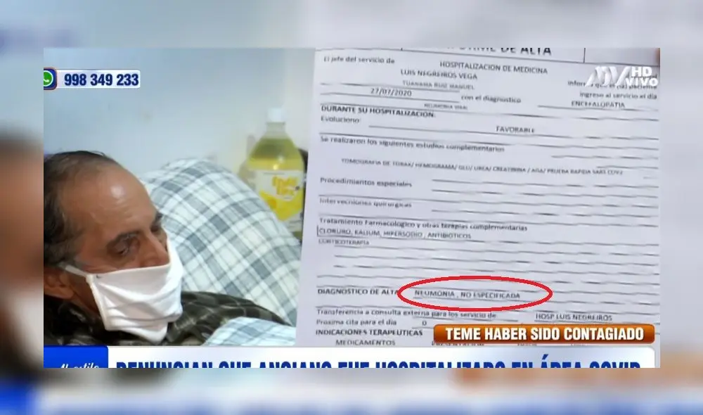 Familia teme que anciano se haya contagiado el coronavirus mientras permaneció internado en área COVID-19 por error. Foto: Captura Al Estilo de Juliana. Familia teme que anciano se haya contagiado el coronavirus mientras permaneció internado en área COVID-19 por error. Foto: Captura Al Estilo de Juliana.