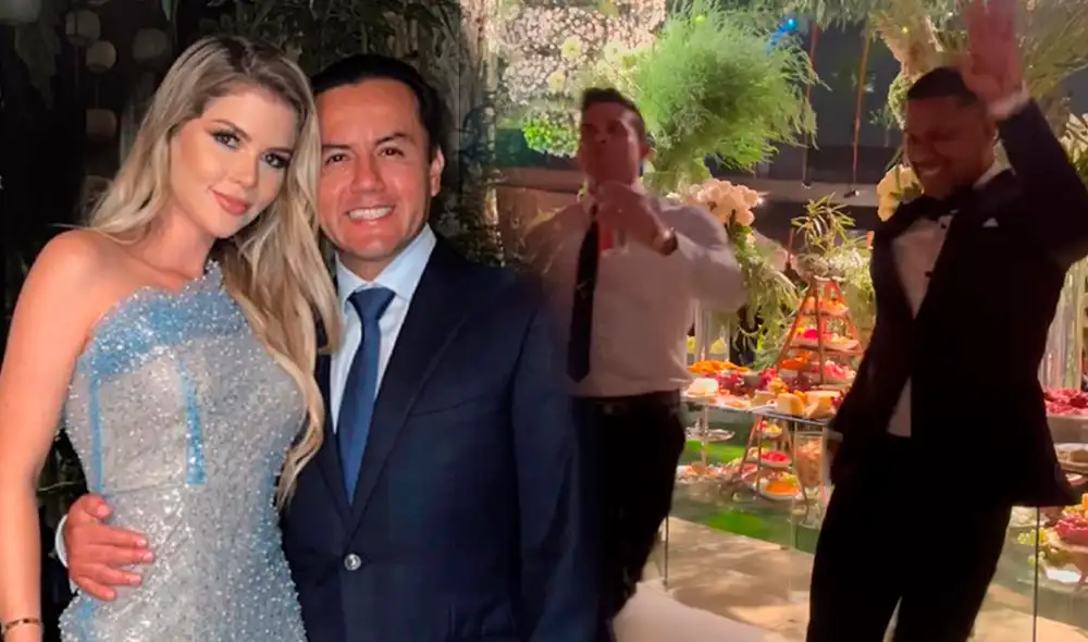 Christian Domínguez y Edson Dávila sorprendieron a los asistente a la boda con sus pecualiares pasos de baile. Foto: composición/Valeria Piazza/Instagram