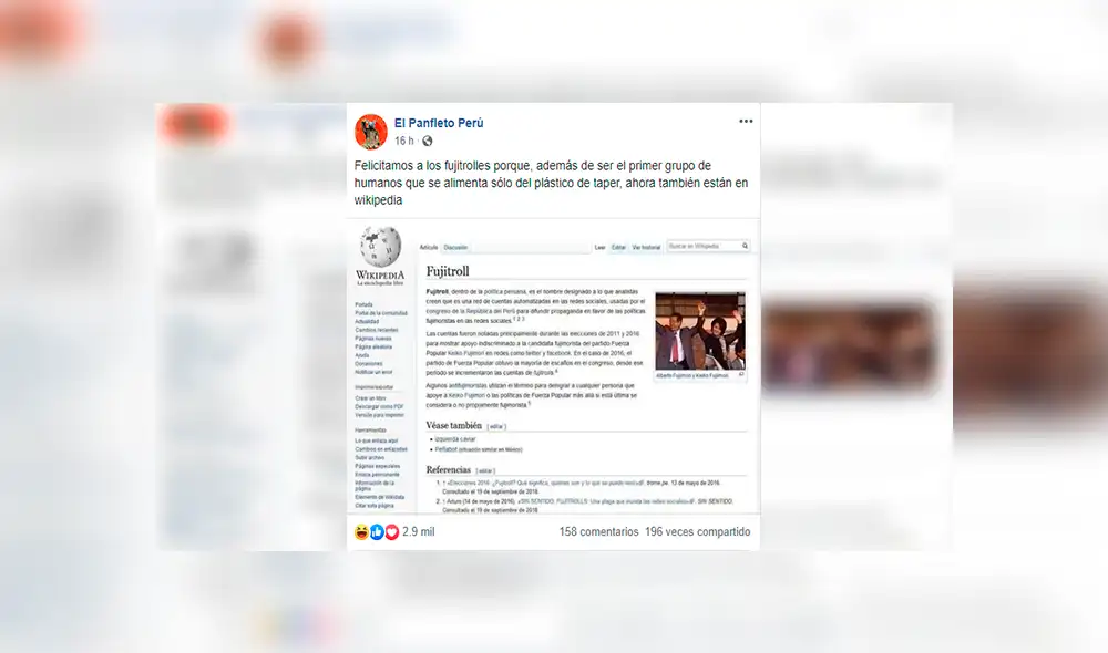 En Facebook, una página compartió una imagen que muestra el perfil que crearon con la palabra ‘fujitroll’. En Facebook, una página compartió una imagen que muestra el perfil que crearon con la palabra ‘fujitroll’.