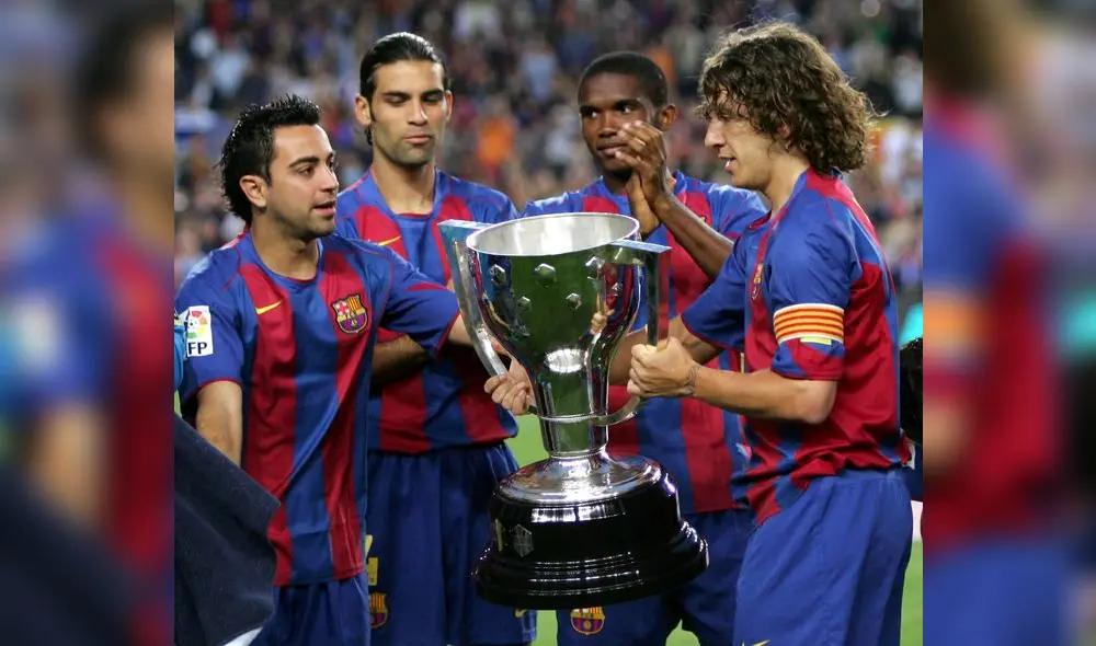 Barcelona: Xavi Hernández, Samuel Et'o y Carles Puyol celebraron la reducción del sueldo de Messi y compañía. Foto: AFP