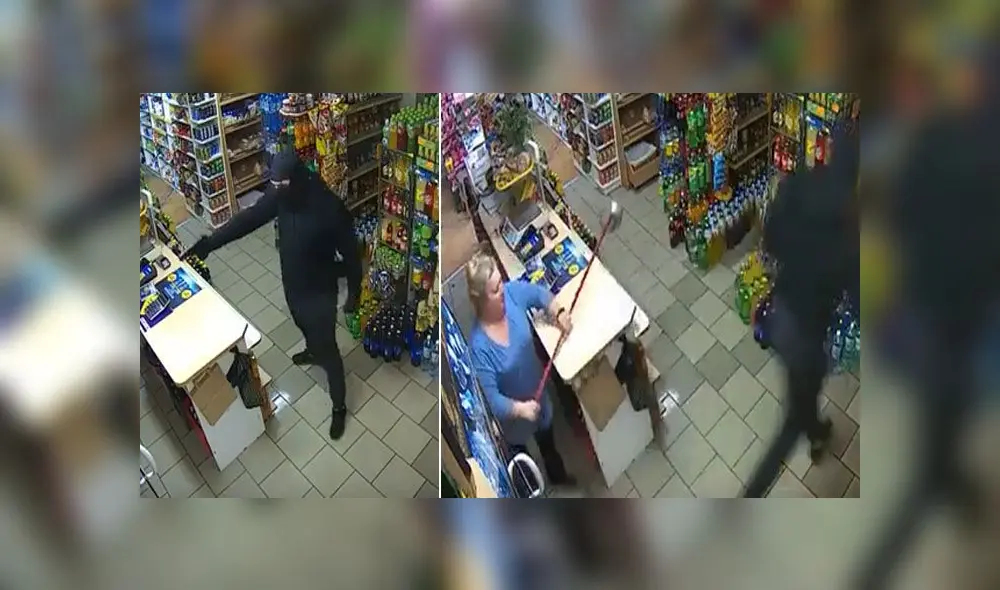 Ladrón armado ingresa a tienda y la dueña lo espanta con un trapeador [VIDEO]