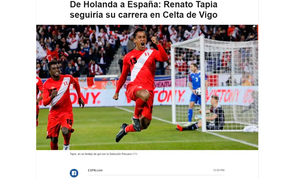 Renato Tapia es nuevo futbolista del Celta de Vigo. Foto: ESPN