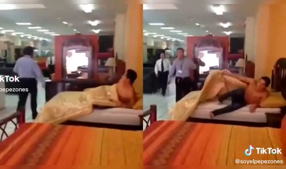 Joven se quedó dormido en la cama de una tienda de colchones. Foto: composición LR/captura de TikTok/@elpepezones Joven se quedó dormido en la cama de una tienda de colchones. Foto: composición LR/captura de TikTok/@elpepezones