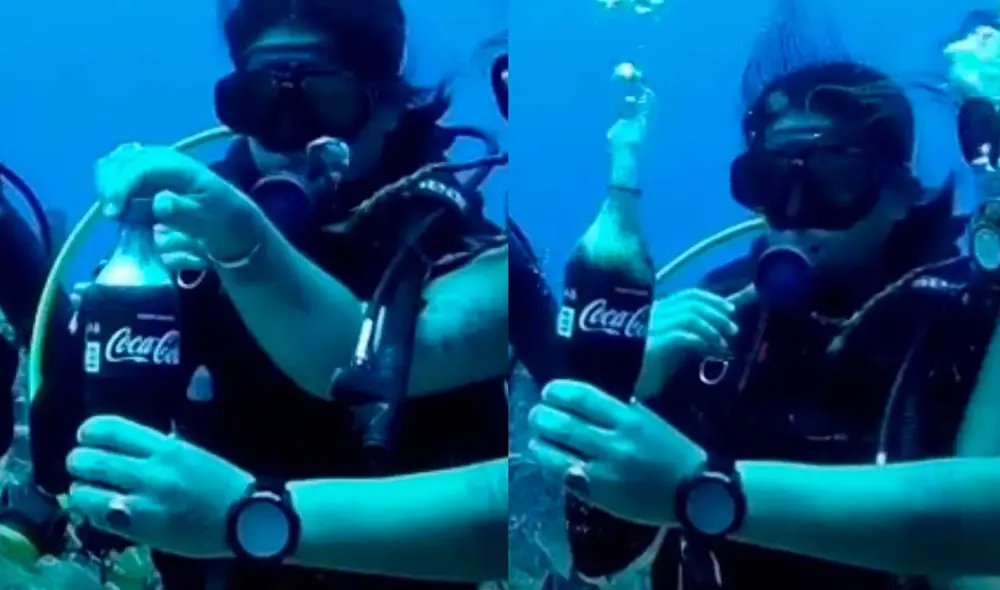 Desliza las imágenes para ver el resultado de este peculiar experimento realizado en el fondo del mar. Fotocaptura: isla.cozumel/TikTok Desliza las imágenes para ver el resultado de este peculiar experimento realizado en el fondo del mar. Fotocaptura: isla.cozumel/TikTok