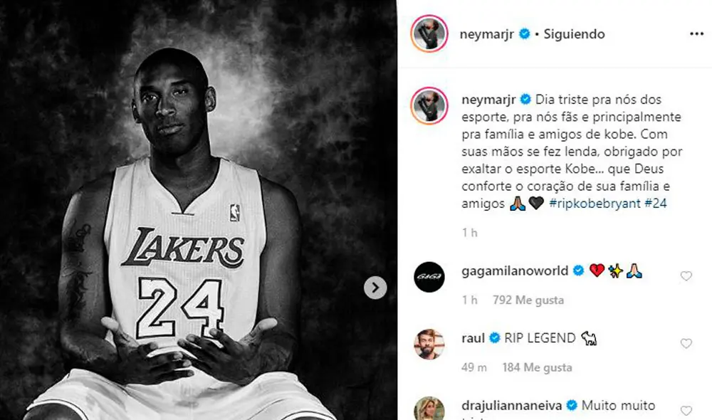 Estrellas del fútbol publican sentidos mensajes ante la muerte de Kobe Bryant. Foto: Instagram