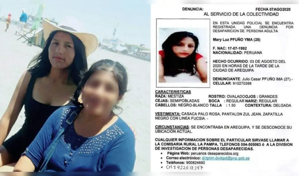 Arequipa. Mary Luz Pfuño Yma es intensamente buscada por su familia, en la provincia de Camaná. Foto: Walter Ccama.