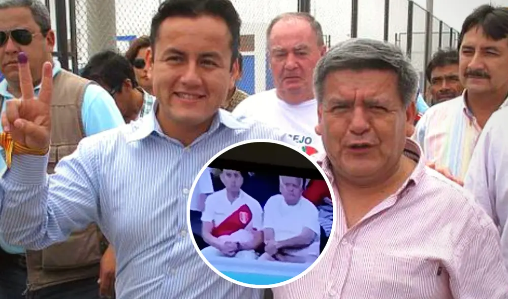 Richard y César Acuña contentos en el estadio de Qatar. Foto: composición LR/ captura de Twitter