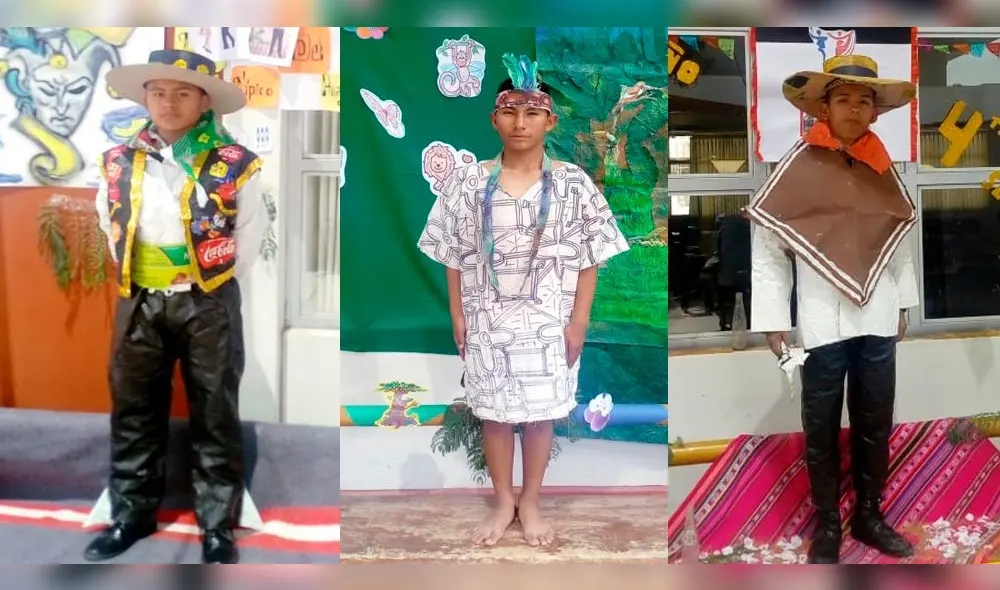 Cadetes destacaron en exposición con trajes hechos con material reciclado.