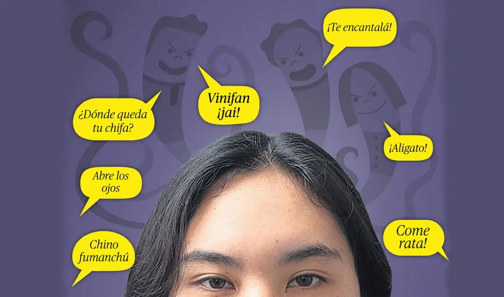 Algunas de las muchas frases racistas y estereotipadas que tusanes y nikkei suelen escuchar en su vida diaria. Foto: Antonio Melgarejo. Composición: Ana Ysusqui. Algunas de las muchas frases racistas y estereotipadas que tusanes y nikkei suelen escuchar en su vida diaria. Foto: Antonio Melgarejo. Composición: Ana Ysusqui.