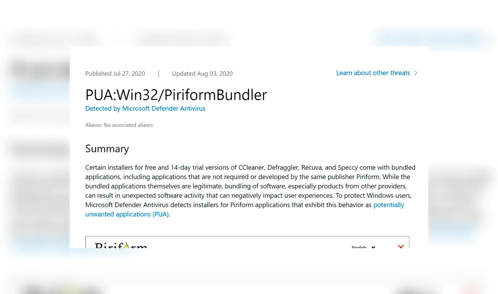 Microsoft señala que muchos instaladores de CCleaner intentan instalar programas adicionales; sin embargo, lo hacen con el permiso del usuario. Imagen: Microsoft.com