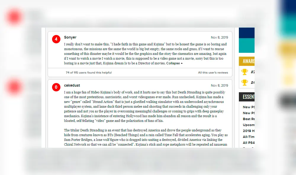 Críticas de los usuarios.