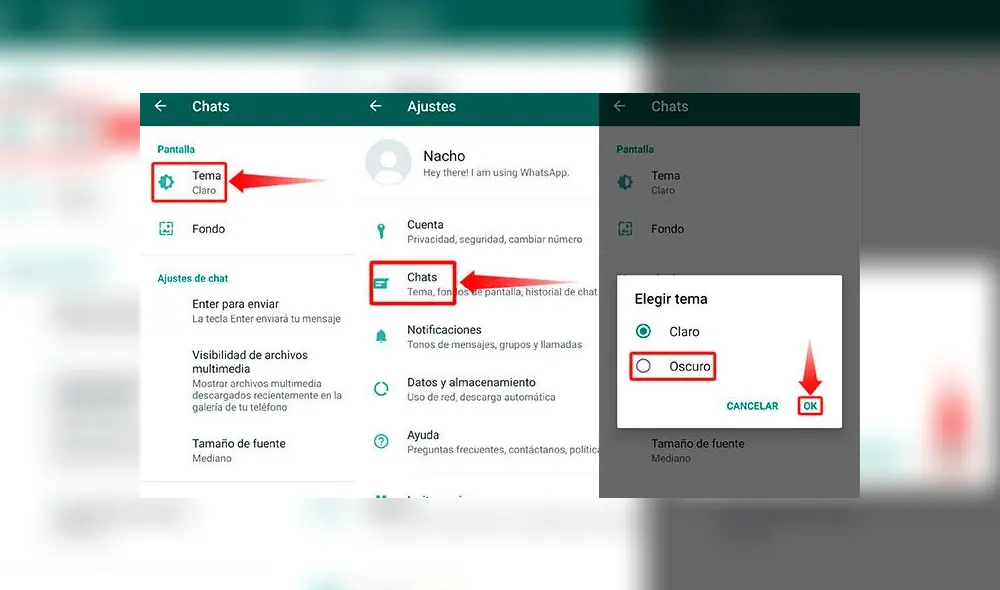 El 'modo oscuro' de WhatsApp en Android.