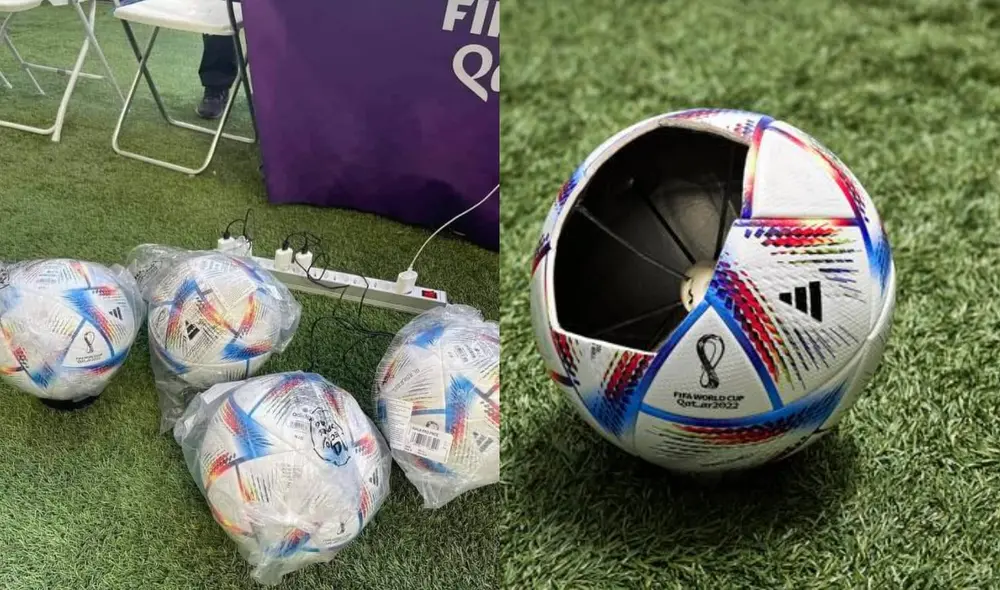 La pelota Al Rihla cuenta con una tecnología dentro que facilita las decisiones arbitrales. Foto: Twitter/AFP