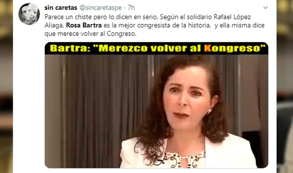 “Rosa Bartra es la mejor congresista en la historia de la República”: frase genera polémica